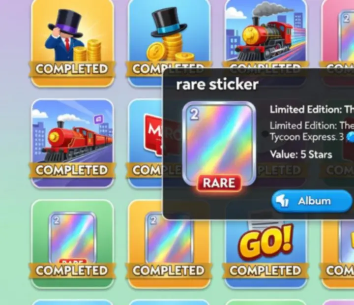 Kolekcja kolorowych naklejek z gry MONOPOLY GO!