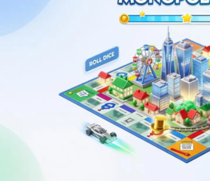 Zrzut ekranu z rozgrywki MONOPOLY GO! prezentujący nowoczesny interfejs gry