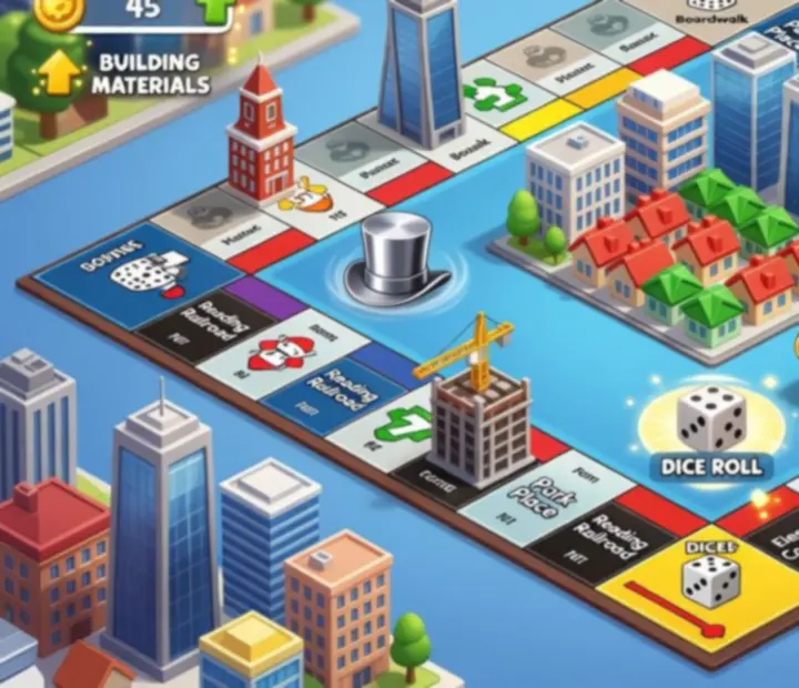 Plansza MONOPOLY GO! z rozwijanym miastem i budynkami